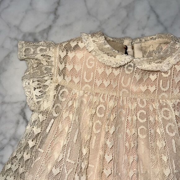 NWT GUCCI ROMANTIQUE LACE GUCCILY ALMOND FLOWER DRESS 3/6M - Picture 4 of 13